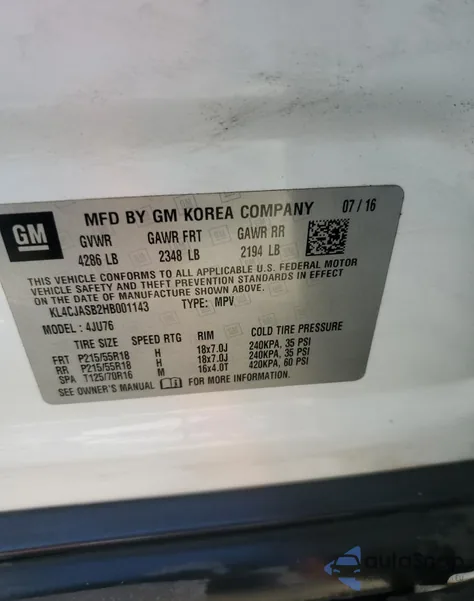 2017 Buick Encore Preferred из США, поврежденный, VIN KL4CJASB2HB001143